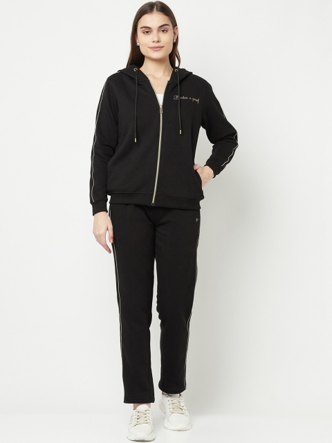 

METTLE Women Black Solid Cotton Track Suit