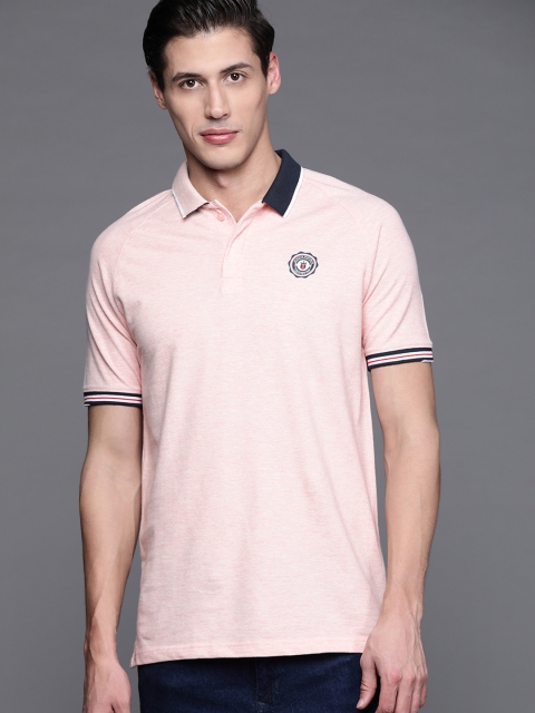 

Louis Philippe Sport Men Pink Solid Polo Collar Pure Cotton T-shirt with Melange Effect
