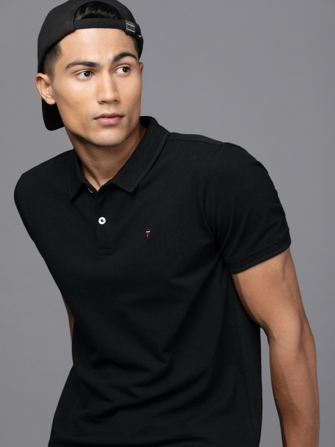 

Louis Philippe Jeans Men Black Polo Collar Slim Fit Pure Cotton T-shirt