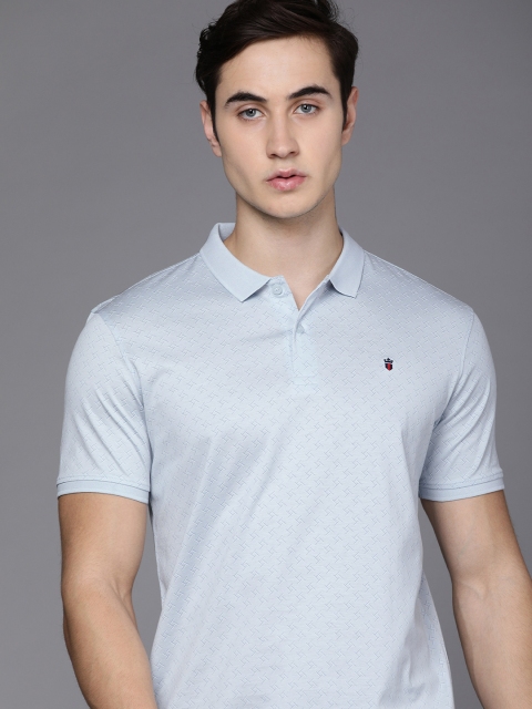 

Louis Philippe Sport Men Blue Printed Polo Collar Pure Cotton Slim Fit T-shirt