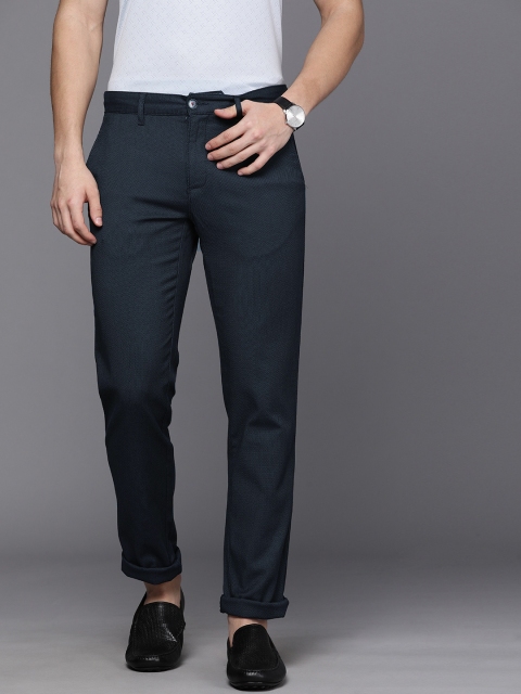 

Louis Philippe Sport Men Navy Blue Textured Slim Fit Trousers