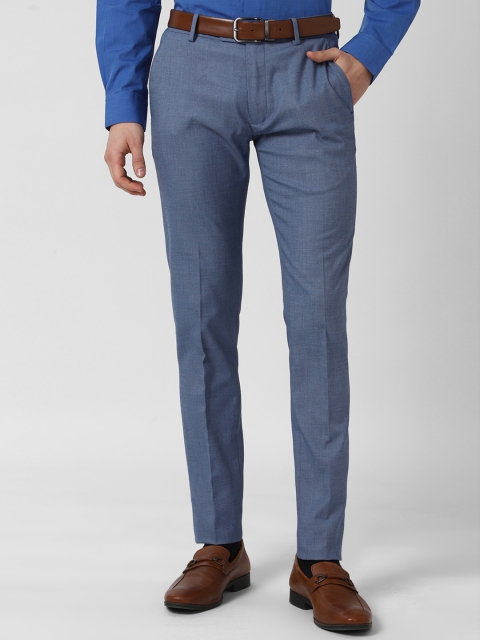 

Peter England Men Blue Textured Slim Fit Trousers