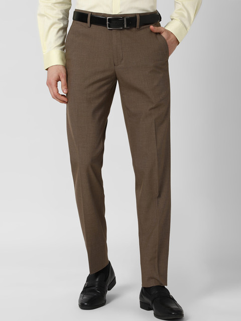 

Peter England Men Brown Textured Slim Fit Trousers