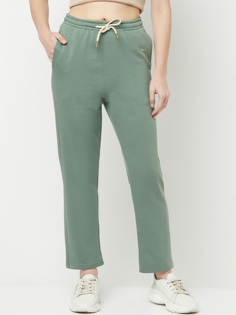 

METTLE Women Olive Green Solid Cotton Track Pants