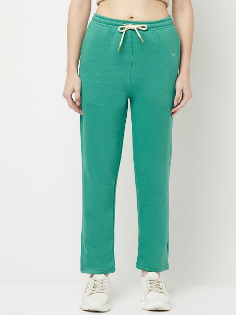 

METTLE Women Green Solid Cotton Track Pants