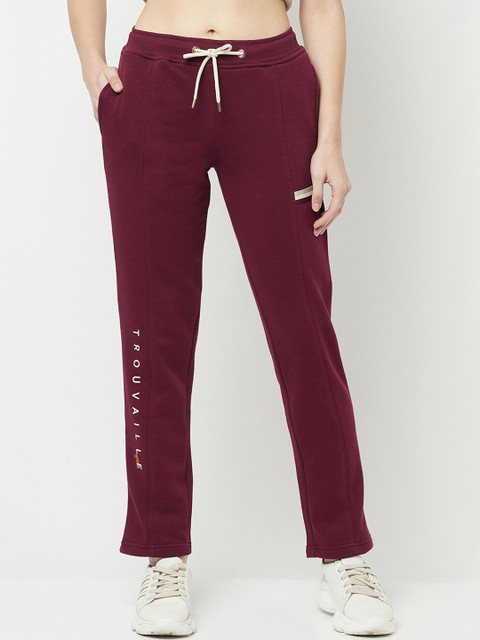 

METTLE Women Maroon Solid Cotton Track Pants