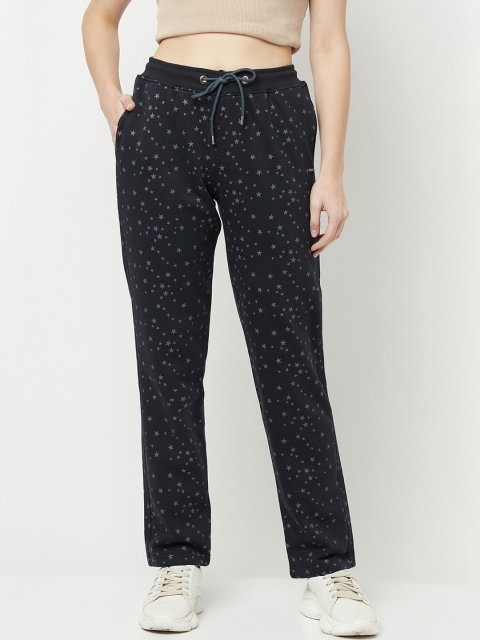 

METTLE Women Navy Blue Printed Cotton Track Pants