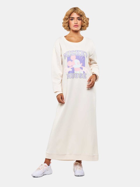 

BLUEAGE Beige Mickey Mouse Printed Maxi Dress