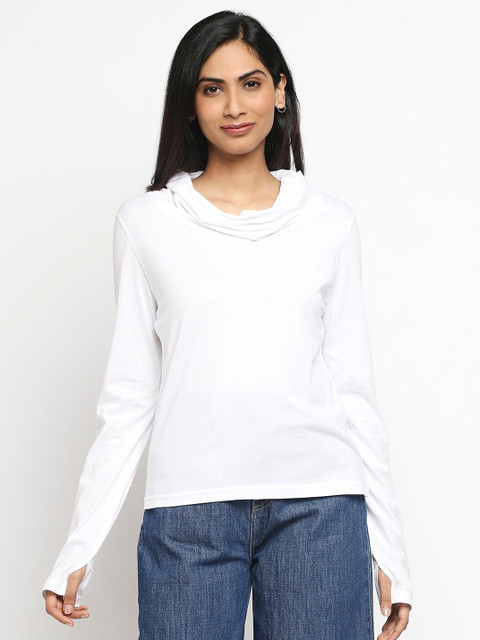 

effy White Cowl Neck Organic Cotton Top
