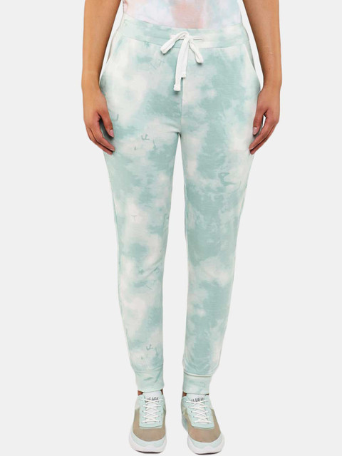 

BLUEAGE Women Green & White Tie & Dye Printed Joggers