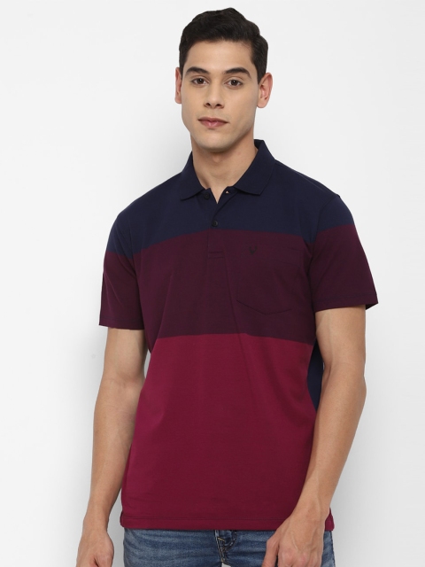 

Allen Solly Men Maroon & Navy Blue Colourblocked Polo Collar Pockets T-shirt