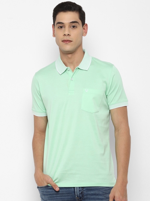 

Allen Solly Men Green Solid Polo Collar Pockets Pure Cotton T-shirt