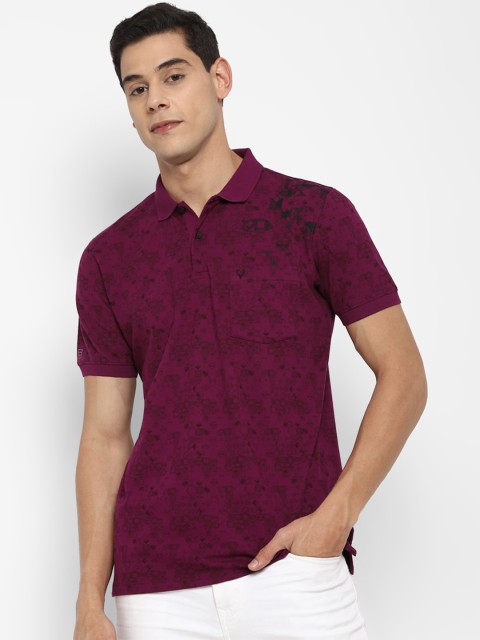 

Allen Solly Men Purple Printed Polo Collar Pockets Pure Cotton T-shirt