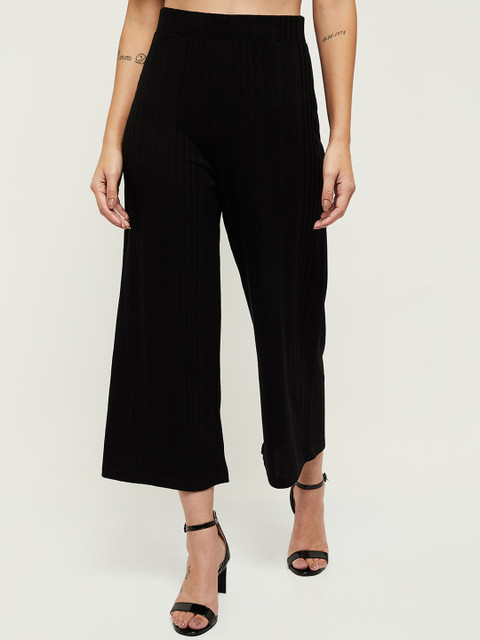 

max Women Black Striped Culottes Trousers