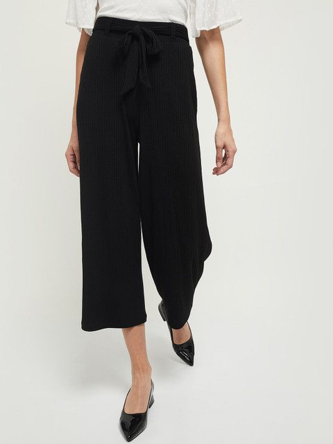 

max Women Black Striped Culottes Trousers