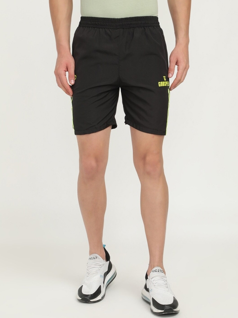 

V2 Value & Variety Men Black & Yellow Solid Mid-Rise Shorts with Striped Detail