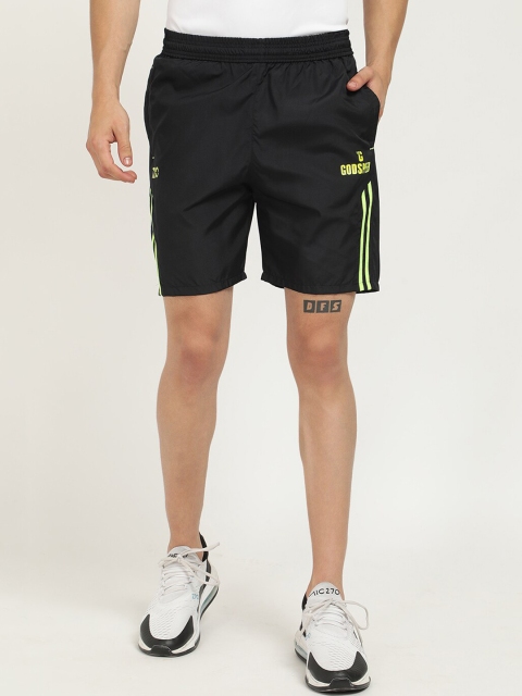 

V2 Value & Variety Men Black & Yellow Cotton Solid Mid-Rise Shorts with Striped Detail