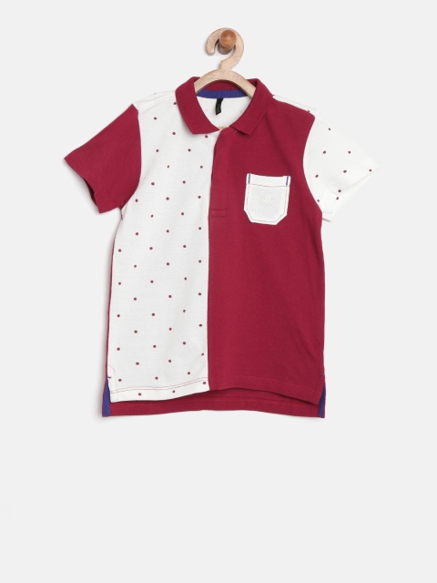 

United Colors of Benetton Boys Maroon Colourblocked Polo Collar T-shirt