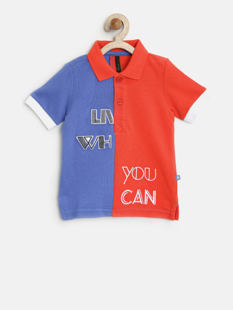 

United Colors of Benetton Boys Red & Blue Colourblocked Polo Collar T-shirt