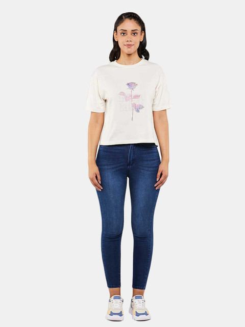 

BLUEAGE Women Off-White Graphic Printed T-shirt