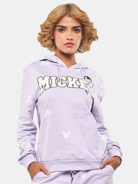

BLUEAGE Women Purple Mickey Printed Hooded Sweatshirt