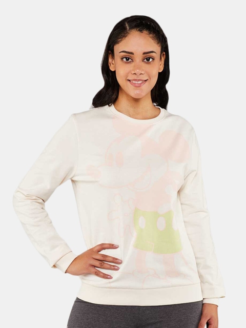 

BLUEAGE Women Beige Mickey Mouse Printed Sweatshirt