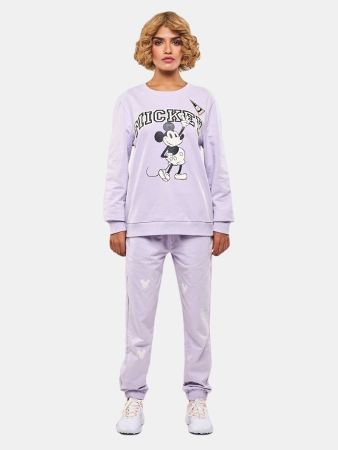 

BLUEAGE Women Purple Mickey Mouse Printed Sweatshirt
