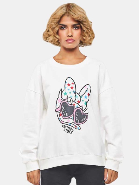 

BLUEAGE Women Off White Printed Sweatshirt
