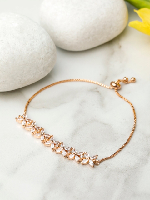 

Priyaasi Women Rose Gold & White Brass American Diamond Link Bracelet