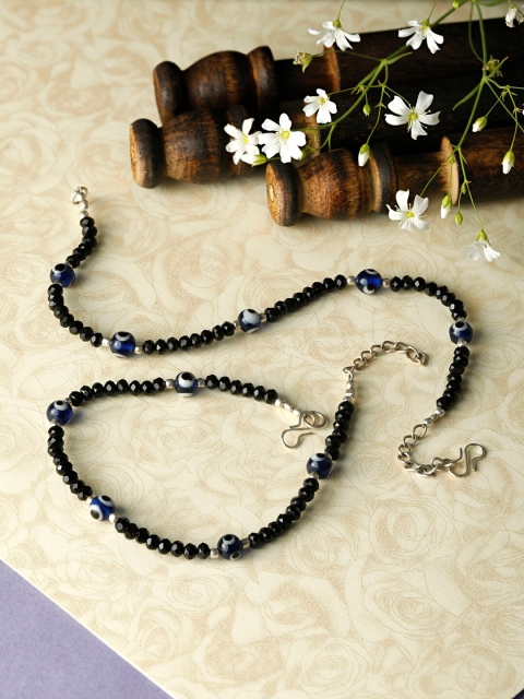 

Priyaasi Black Stone Beaded Evil Eye Anklets