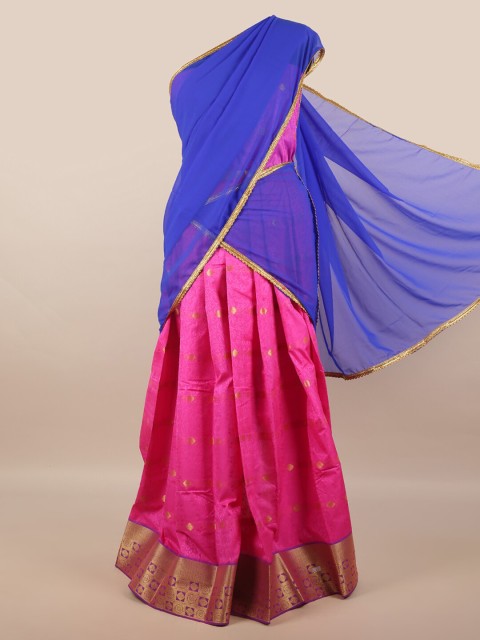 

Pothys Blue & Magenta Unstitched Lehenga & Blouse With Dupatta