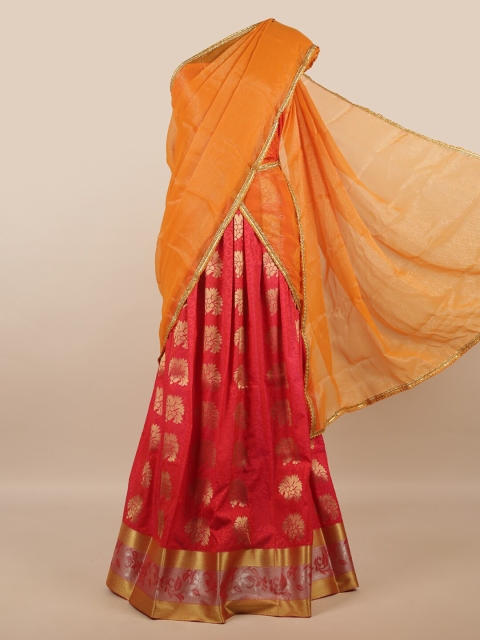 

Pothys Orange & Red Unstitched Lehenga & Blouse With Dupatta