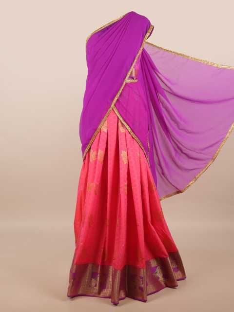 

Pothys Purple & Pink Unstitched Lehenga & Blouse With Dupatta