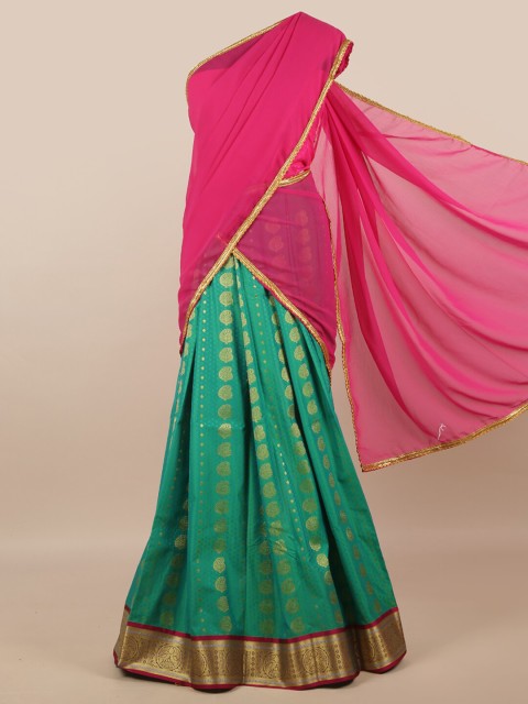 

Pothys Pink & Green Unstitched Half Saree