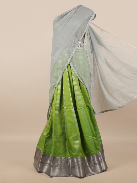 

Pothys Grey & Green Unstitched Lehenga & Blouse With Dupatta