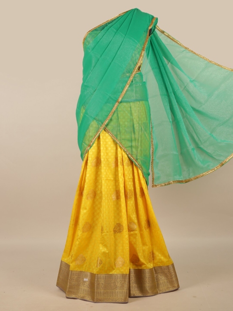 

Pothys Green & Yellow Unstitched Half Saree