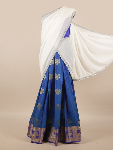

Pothys White & Blue Unstitched Lehenga & Blouse With Dupatta
