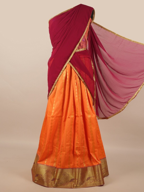 

Pothys Red & Orange Unstitched Lehenga & Blouse With Dupatta