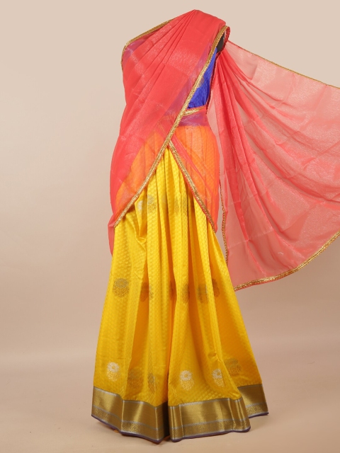 

Pothys Pink & Yellow Unstitched Half Saree