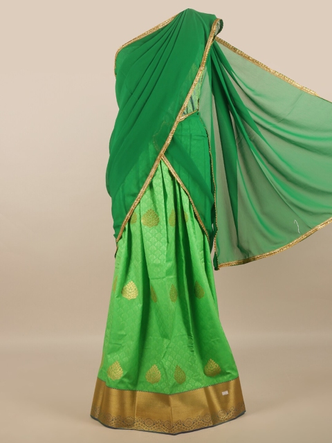 

Pothys Green & Gold-Toned Unstitched Half Saree