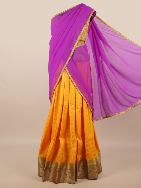 

Pothys Lavender & Yellow Unstitched Lehenga & Blouse With Dupatta