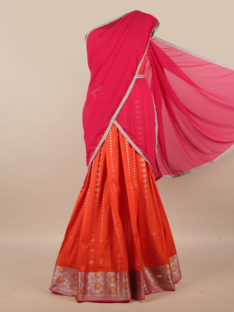 

Pothys Pink & Orange Unstitched Lehenga & Blouse With Dupatta