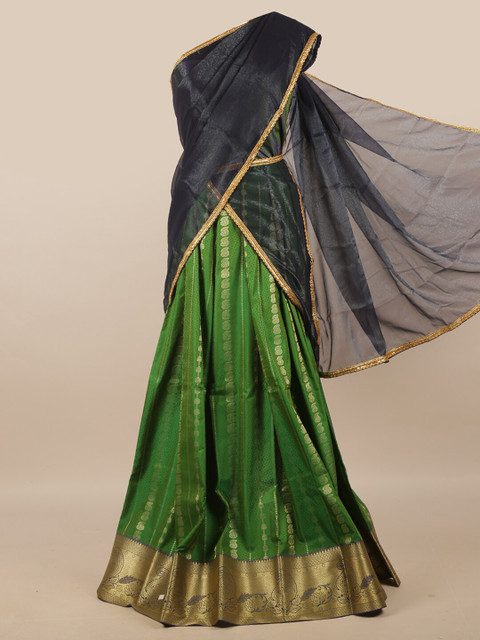 

Pothys Blue & Green Unstitched Lehenga & Blouse With Dupatta
