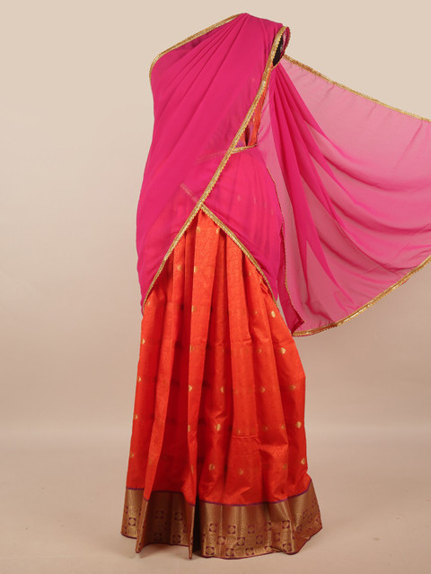 

Pothys Pink & Orange Unstitched Lehenga & Blouse With Dupatta