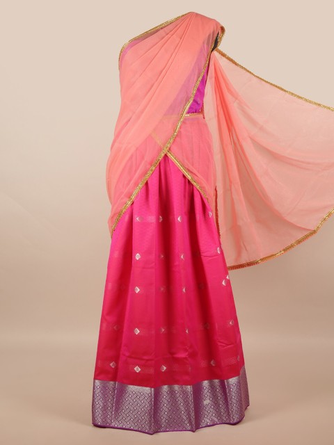 

Pothys Peach-Coloured & Magenta Unstitched Half Saree
