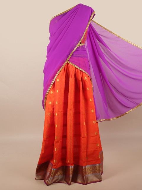 

Pothys Purple & Orange Unstitched Lehenga & Blouse With Dupatta