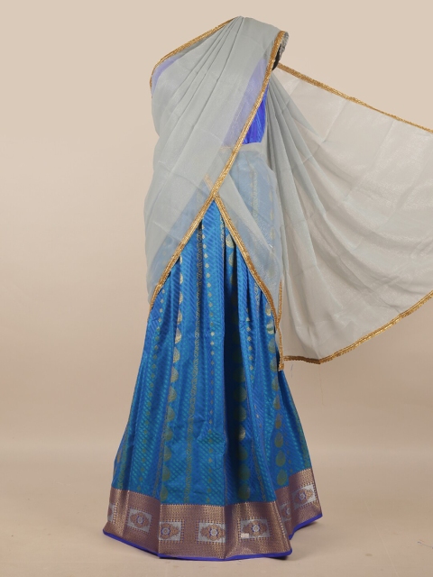 

Pothys Grey & Blue Unstitched Skirt & Blouse With Dhavani