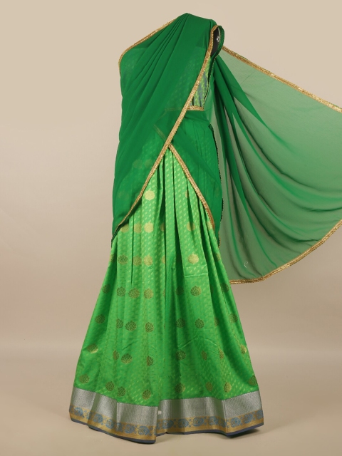 

Pothys Green & Gold-Toned Unstitched Lehenga & Blouse With Dupatta