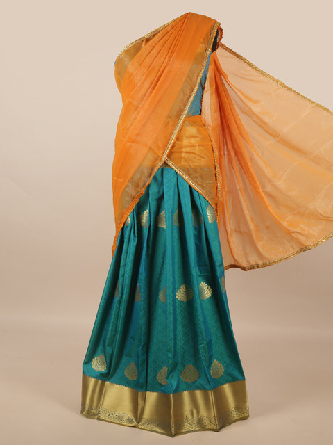 

Pothys Orange & Green Unstitched Lehenga & Blouse With Dupatta
