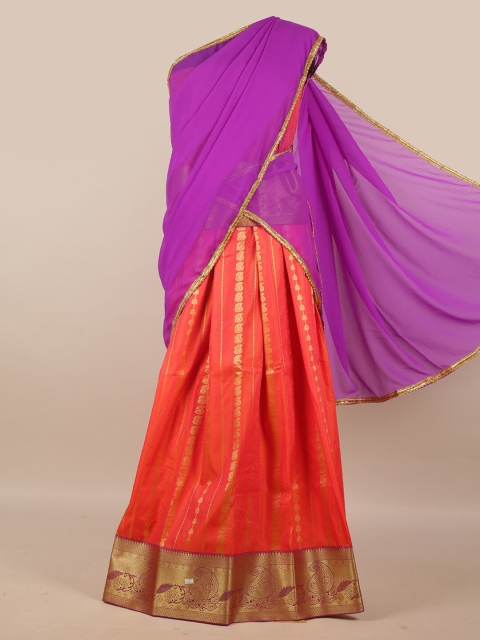 

Pothys Lavender & Orange Unstitched Lehenga & Blouse With Dupatta